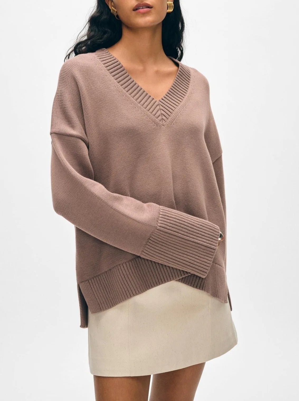 White   Warren Organic Cotton Rub V-Neck
