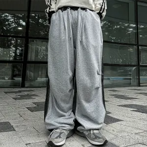 Wide-Leg Contrast Stitching Pants