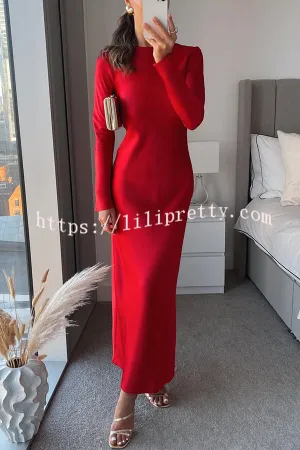 Winter Wedding Satin Back Tie-up Long Sleeve H-line Maxi Dress