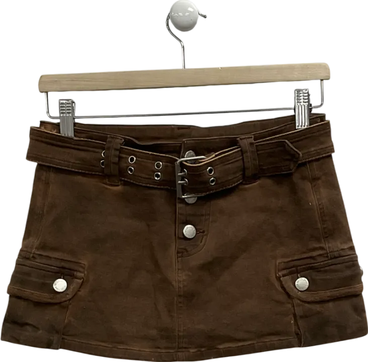 With Jean Brown Belted Mini Skirt UK XS