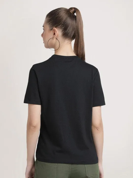 Women Black Melange Slim Fit Solid Sustainable T-Shirt