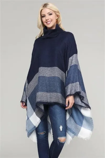 Women Pull Over Color-Blocked Poncho Navy - Pack of 6