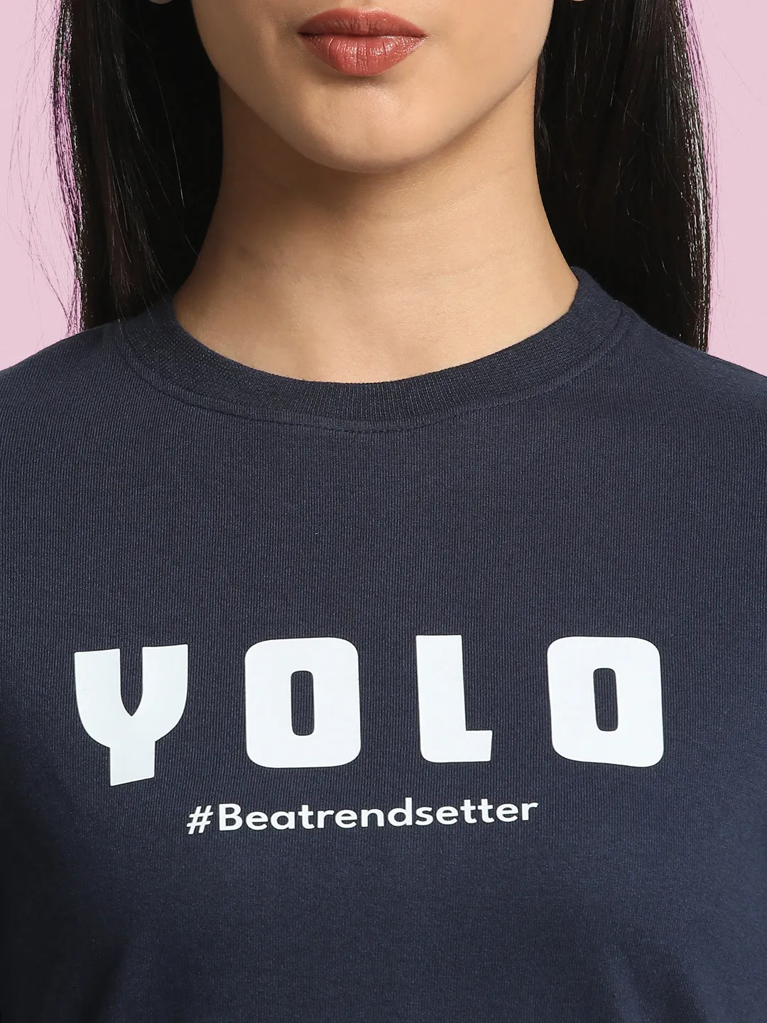 Women Typography Printed Round Neck Slim Fit T-shirt