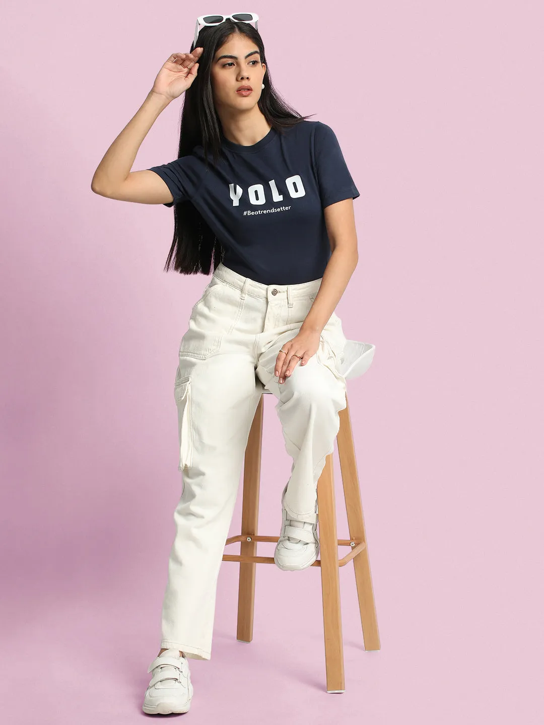 Women Typography Printed Round Neck Slim Fit T-shirt