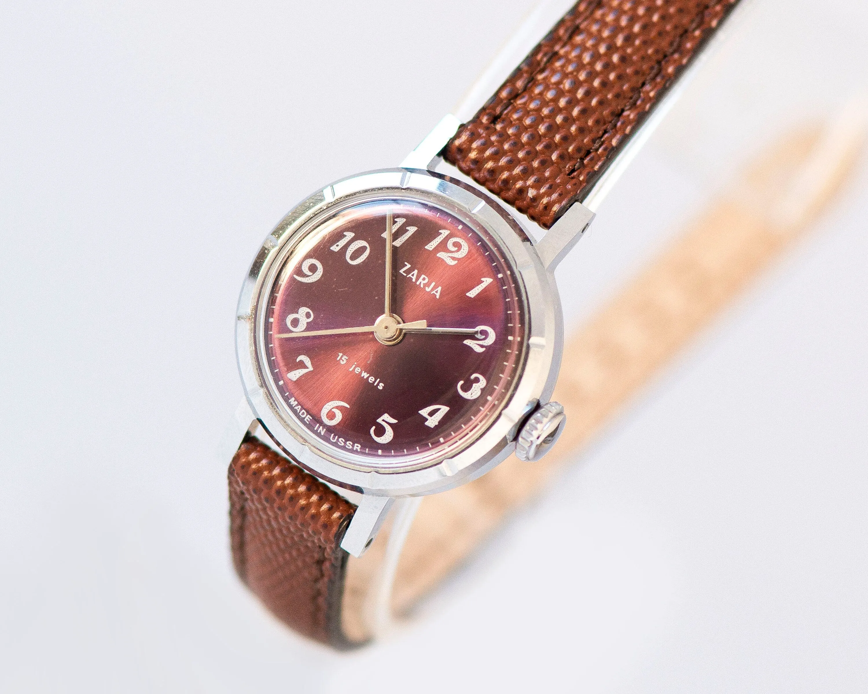Women watch vintage unused Dawn new old stock, eggplant shade dial watch for women silver shade, shockproof watch, new premium leather strap