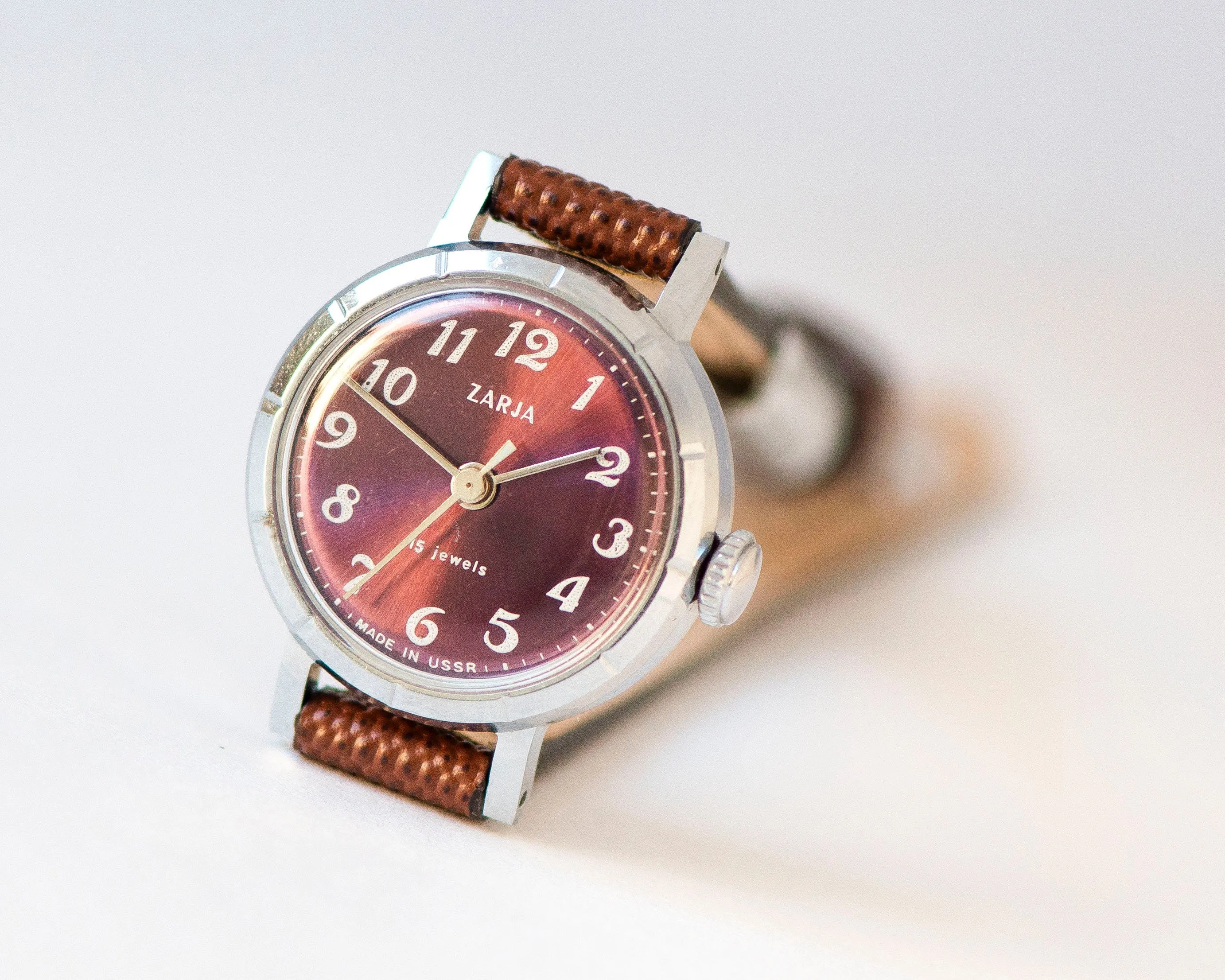 Women watch vintage unused Dawn new old stock, eggplant shade dial watch for women silver shade, shockproof watch, new premium leather strap