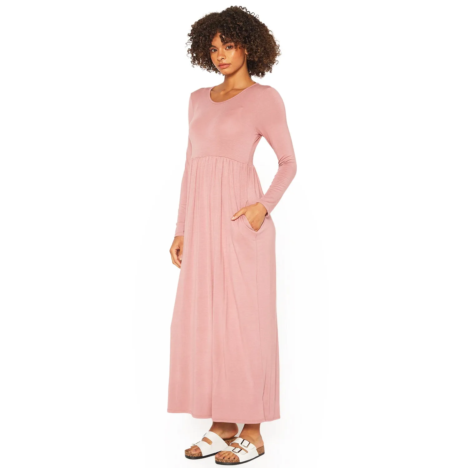 Women's Basic Long Sleeve Fit & Flare Maxi Dress