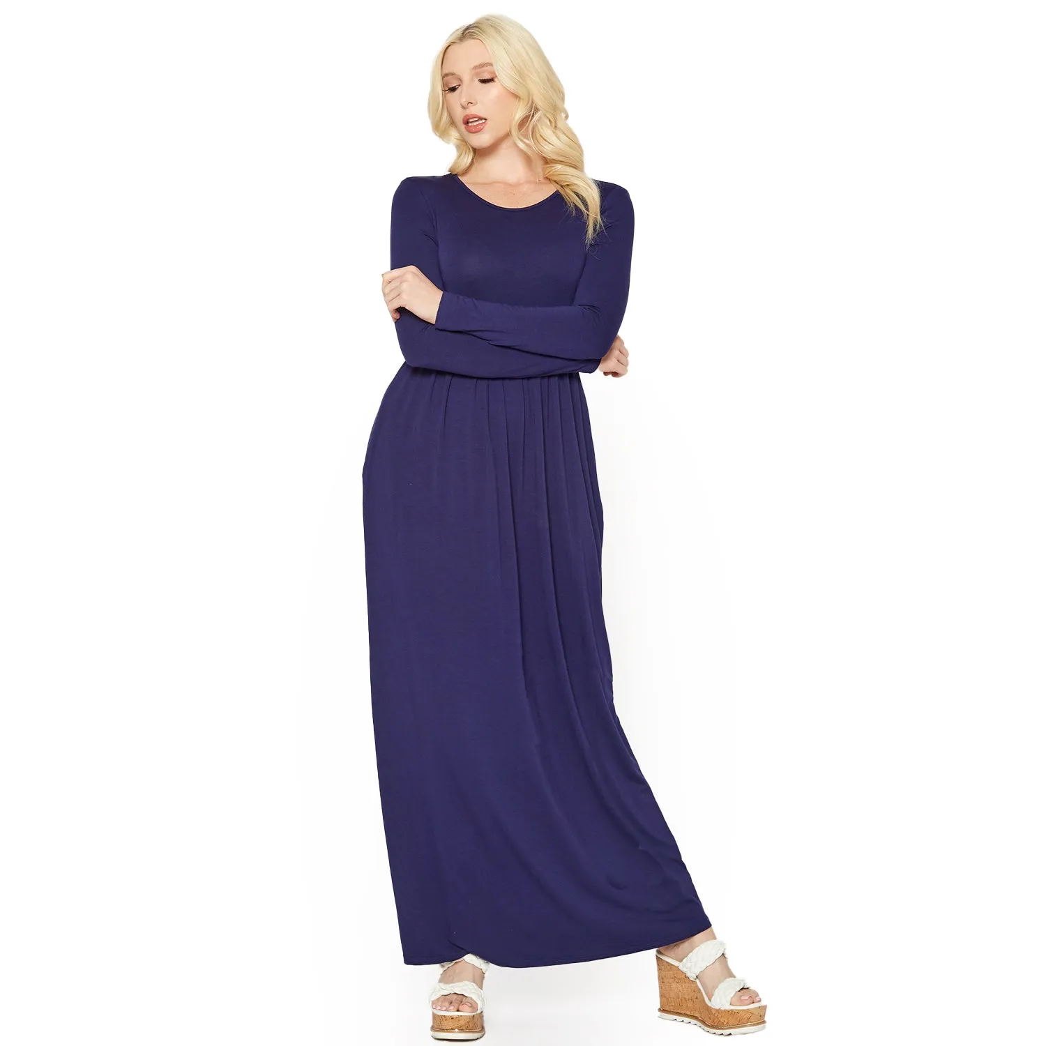 Women's Basic Long Sleeve Fit & Flare Maxi Dress