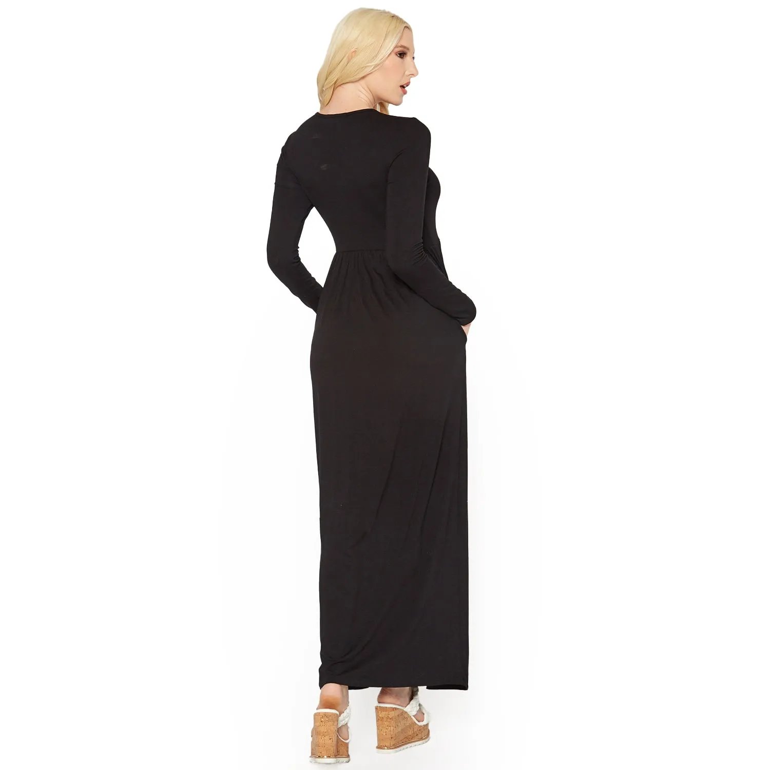 Women's Basic Long Sleeve Fit & Flare Maxi Dress