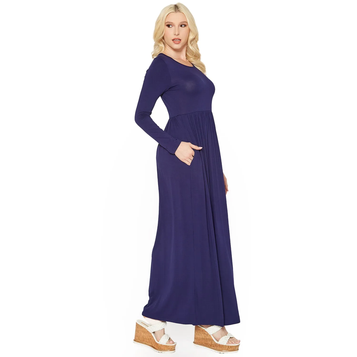 Women's Basic Long Sleeve Fit & Flare Maxi Dress