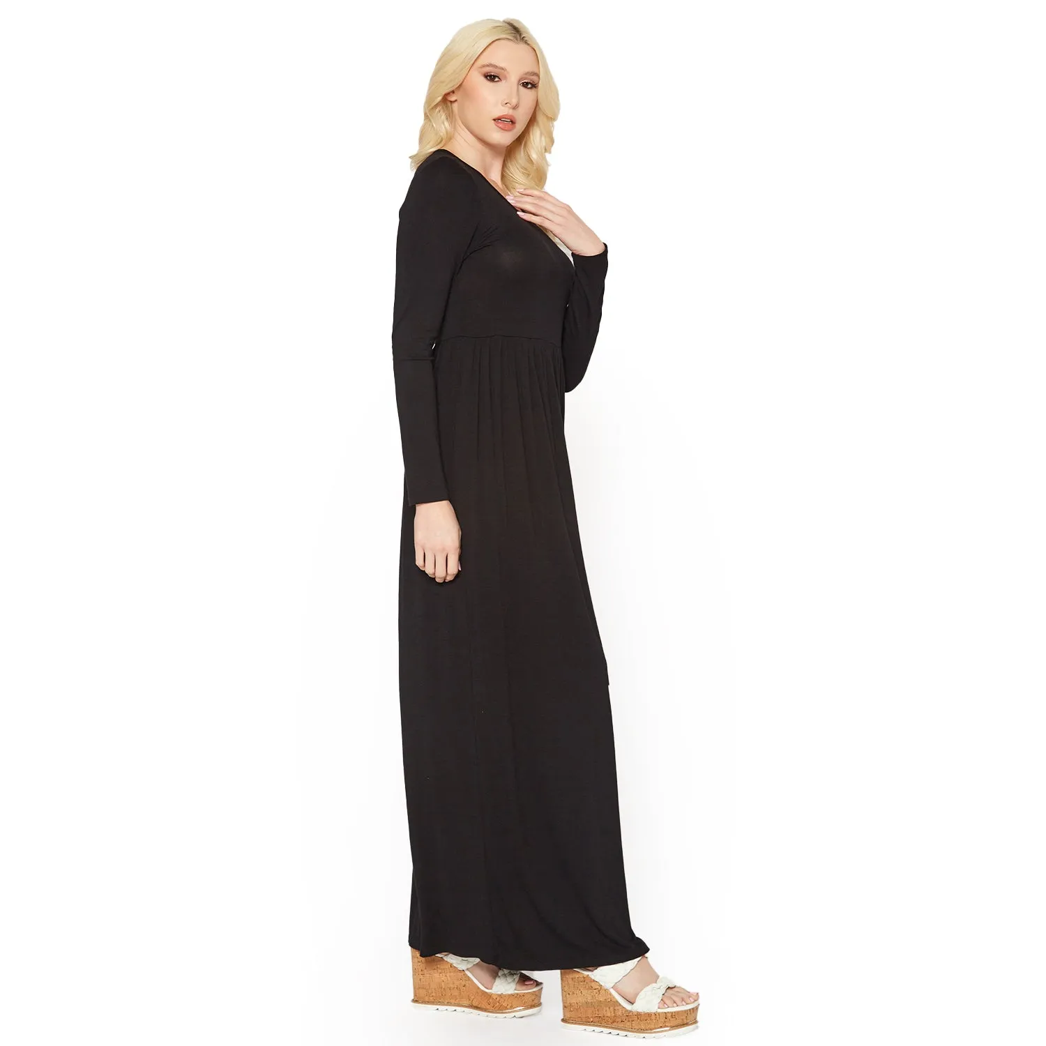 Women's Basic Long Sleeve Fit & Flare Maxi Dress