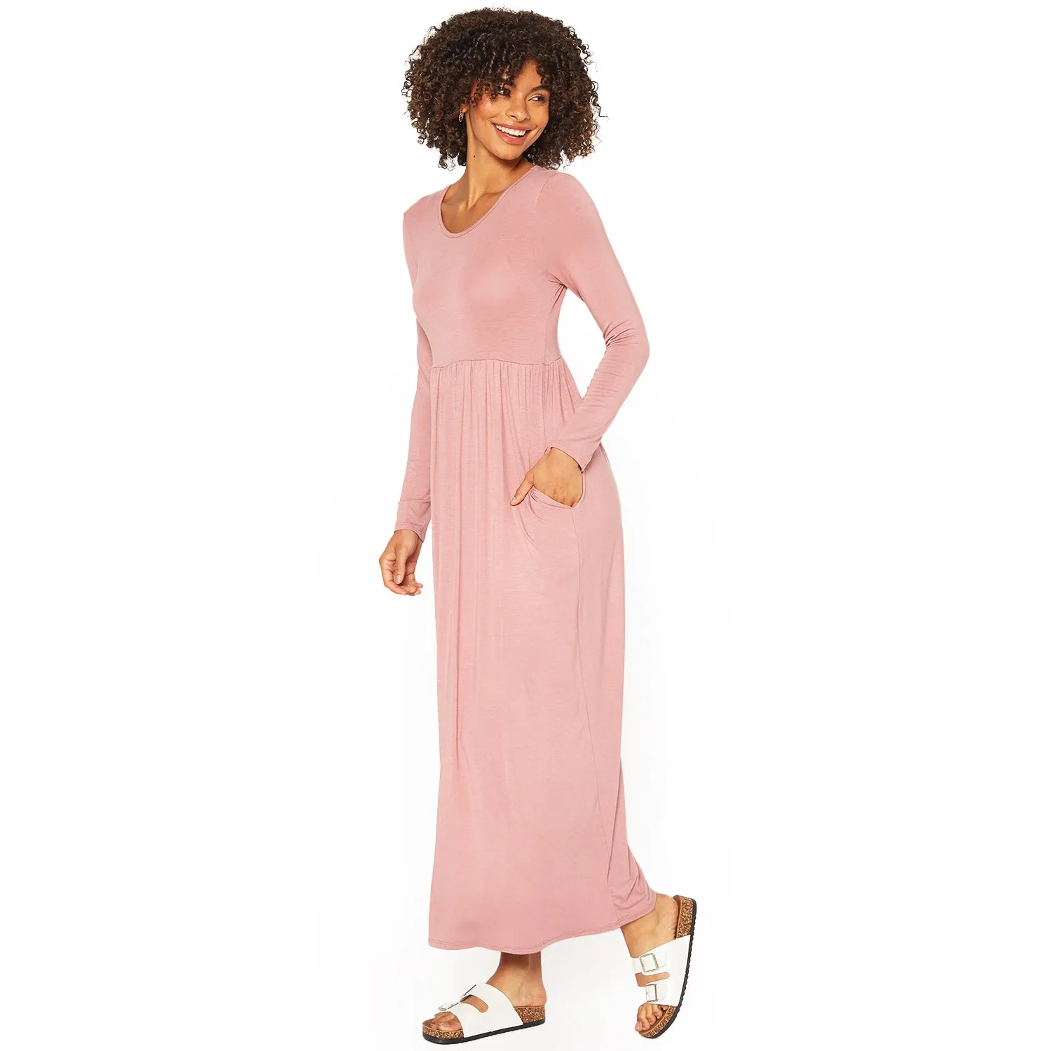 Women's Basic Long Sleeve Fit & Flare Maxi Dress