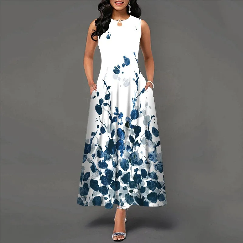 Womens Beautiful Floral Sleeveless Maxi Dress