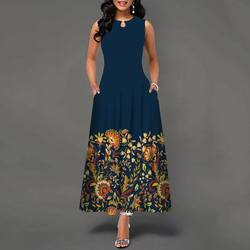 Womens Beautiful Floral Sleeveless Maxi Dress