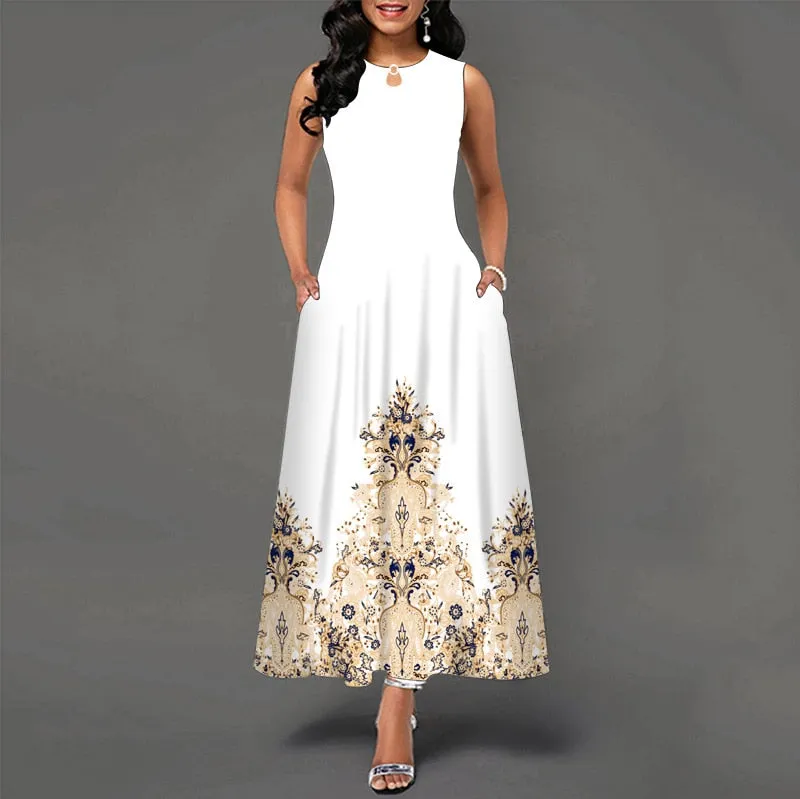Womens Beautiful Floral Sleeveless Maxi Dress