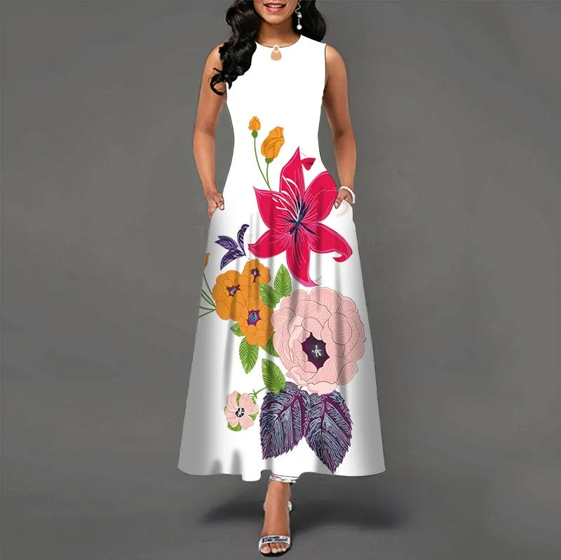 Womens Beautiful Floral Sleeveless Maxi Dress