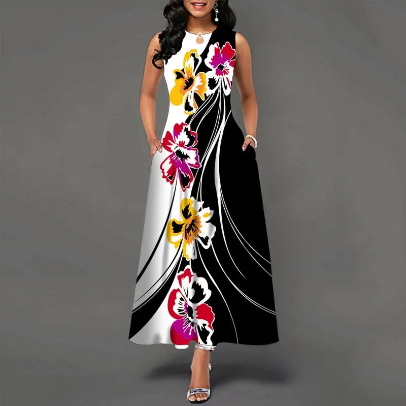 Womens Beautiful Floral Sleeveless Maxi Dress