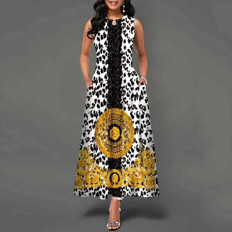 Womens Beautiful Floral Sleeveless Maxi Dress
