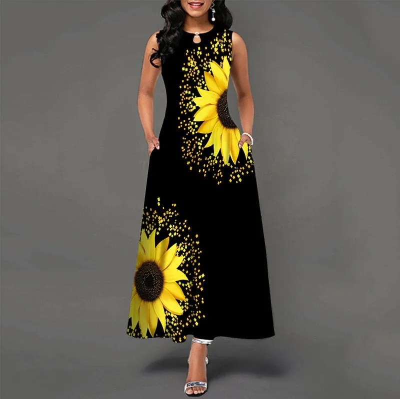 Womens Beautiful Floral Sleeveless Maxi Dress