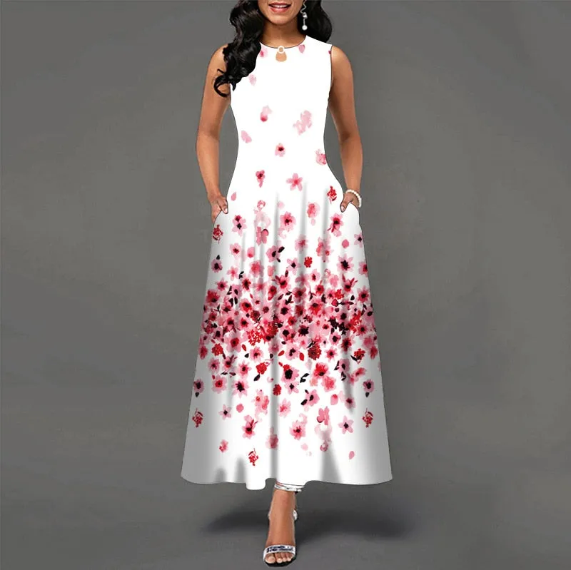 Womens Beautiful Floral Sleeveless Maxi Dress