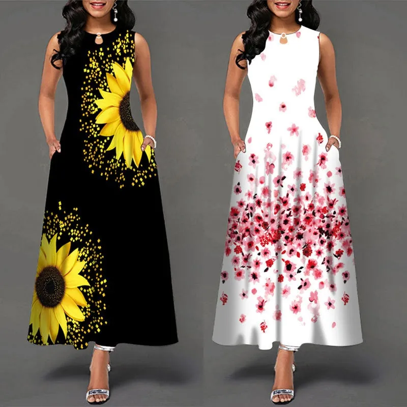 Womens Beautiful Floral Sleeveless Maxi Dress