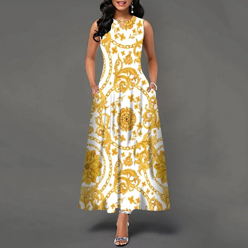 Womens Beautiful Floral Sleeveless Maxi Dress
