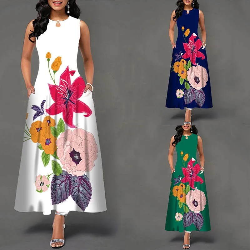 Womens Beautiful Floral Sleeveless Maxi Dress