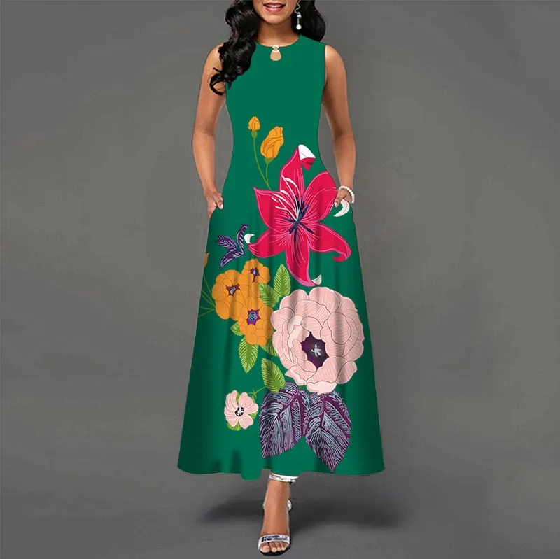 Womens Beautiful Floral Sleeveless Maxi Dress
