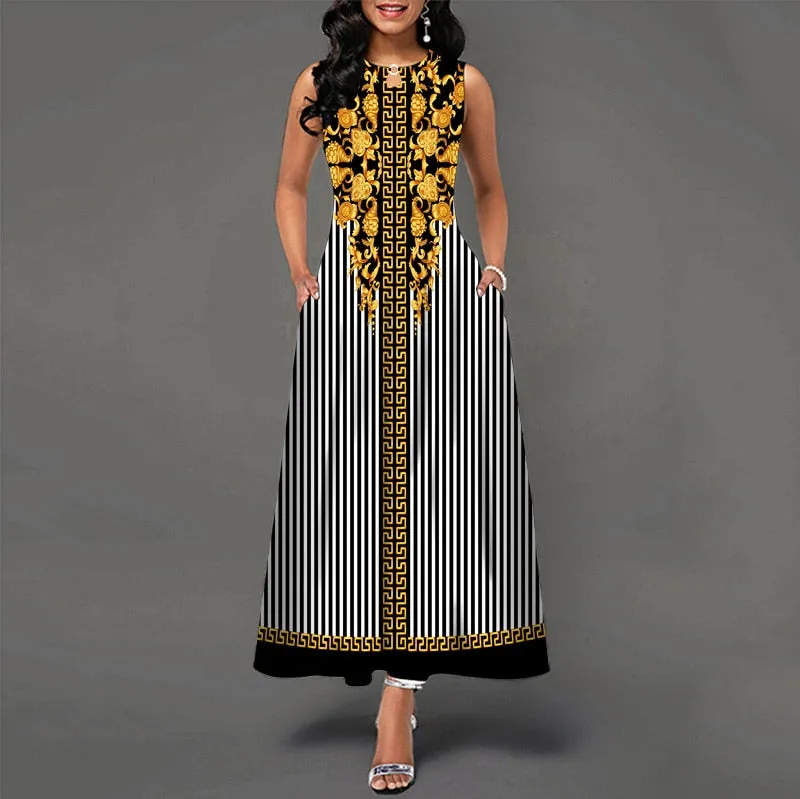 Womens Beautiful Floral Sleeveless Maxi Dress