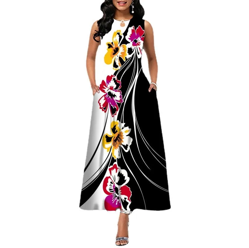 Womens Beautiful Floral Sleeveless Maxi Dress