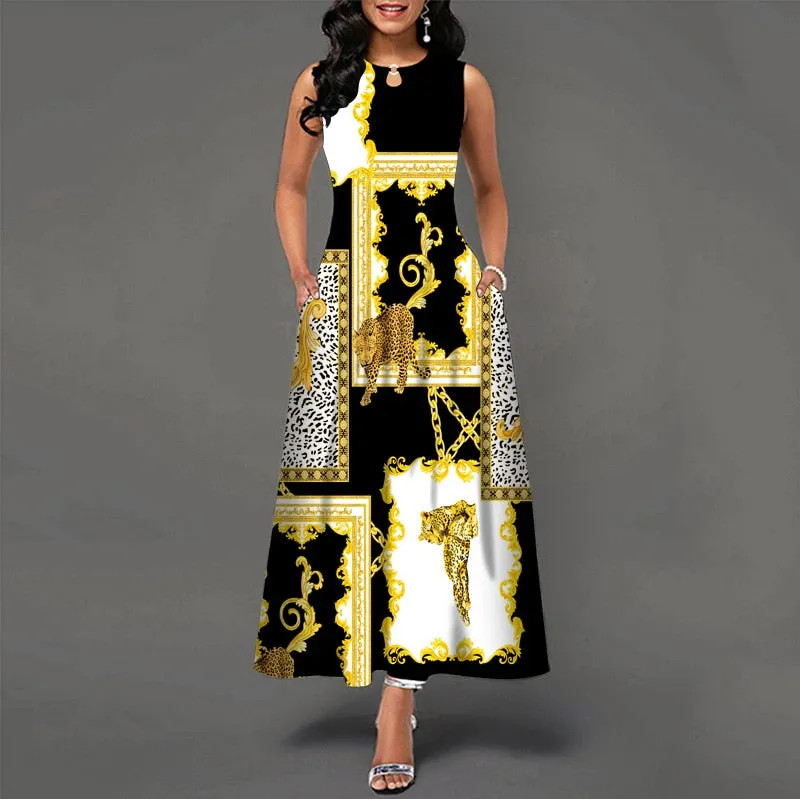Womens Beautiful Floral Sleeveless Maxi Dress