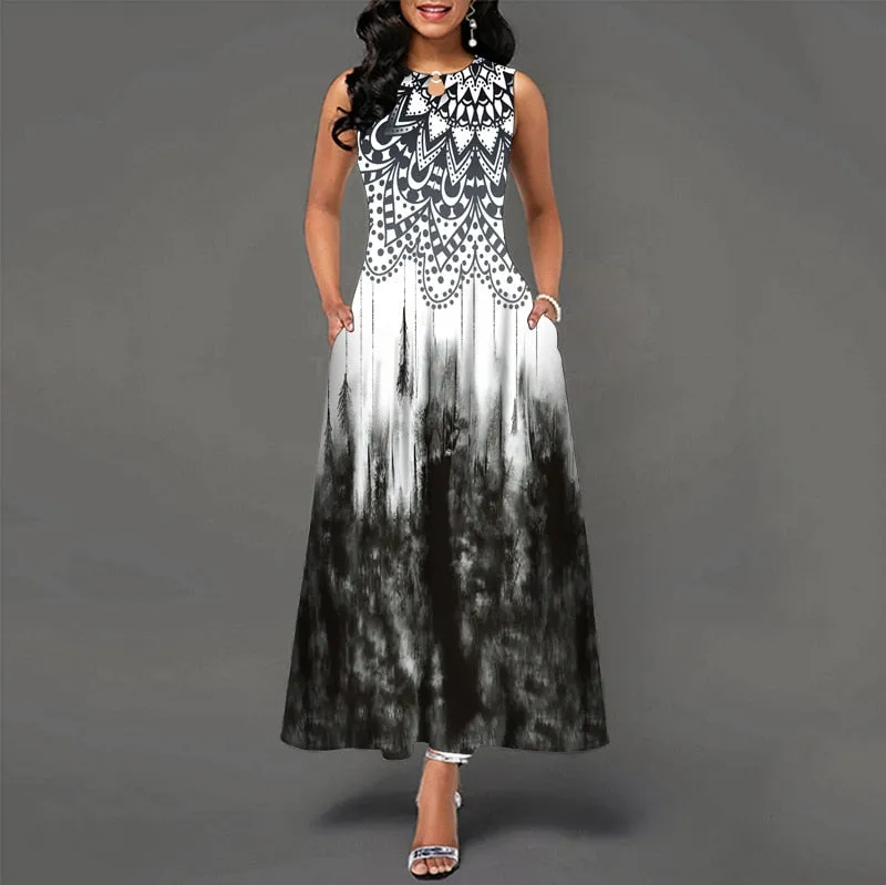 Womens Beautiful Floral Sleeveless Maxi Dress