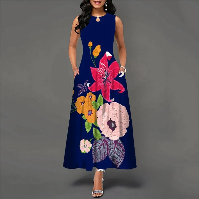 Womens Beautiful Floral Sleeveless Maxi Dress