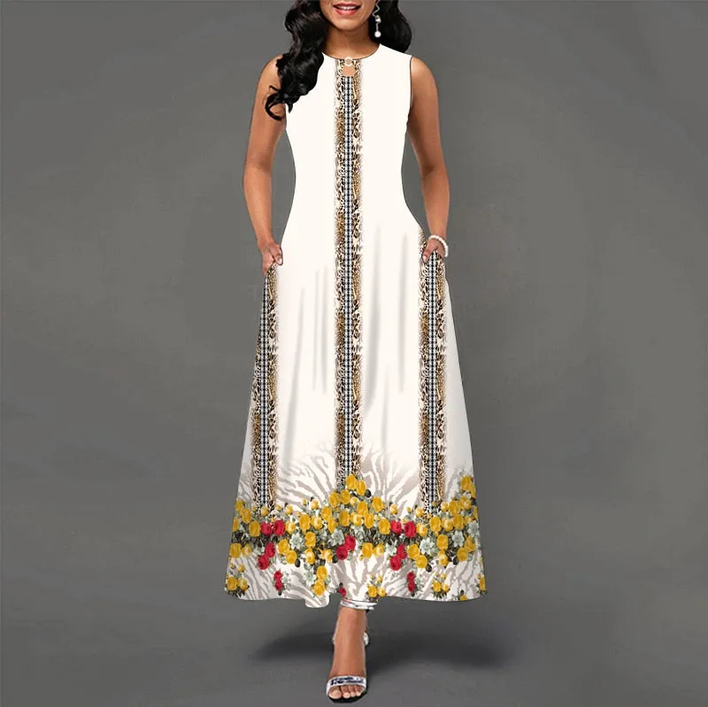 Womens Beautiful Floral Sleeveless Maxi Dress