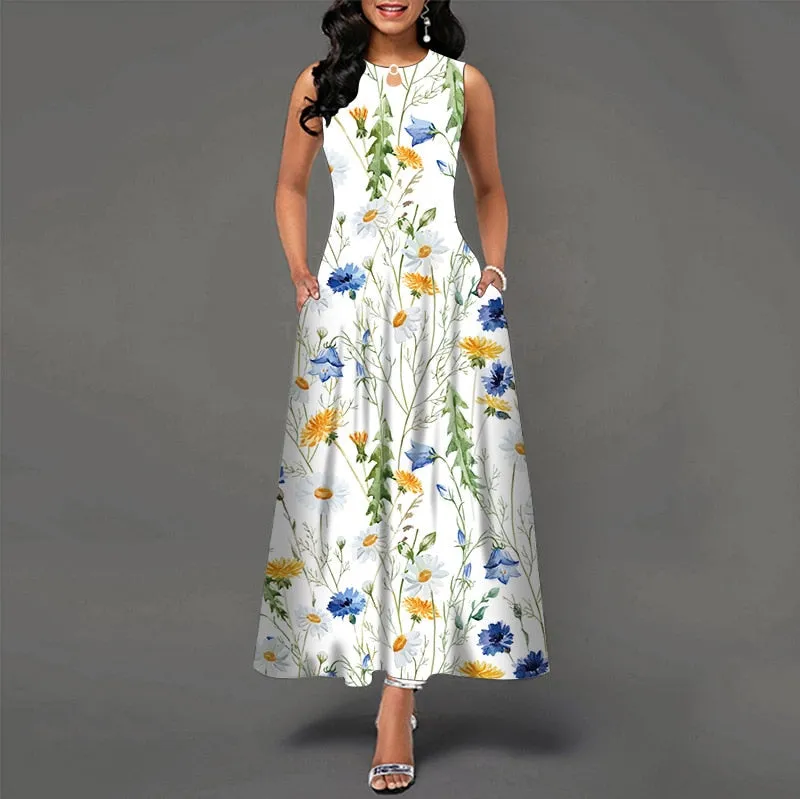 Womens Beautiful Floral Sleeveless Maxi Dress
