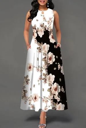 Womens Beautiful Floral Sleeveless Maxi Dress