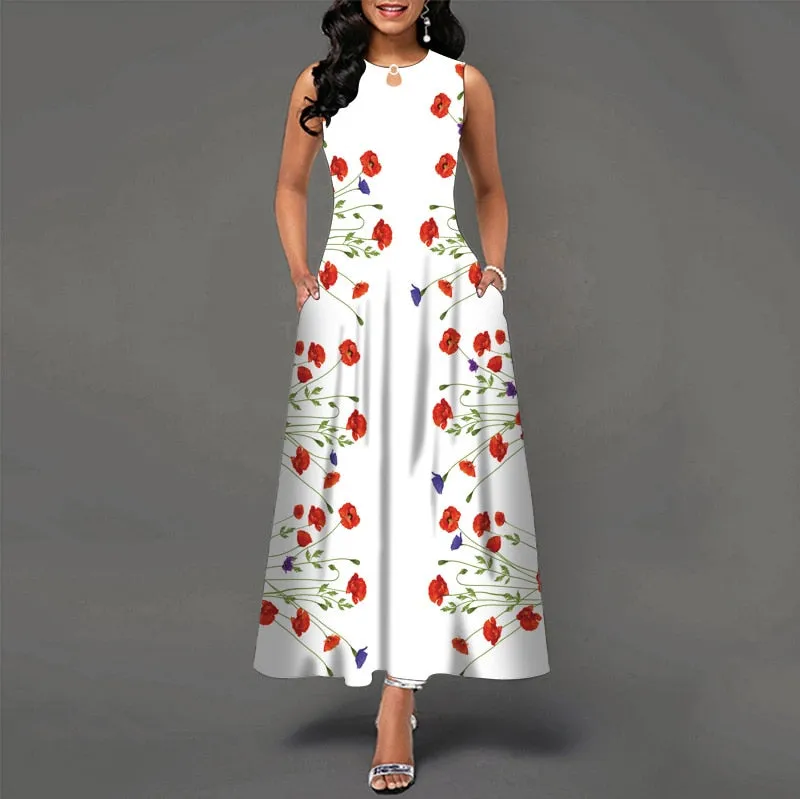 Womens Beautiful Floral Sleeveless Maxi Dress