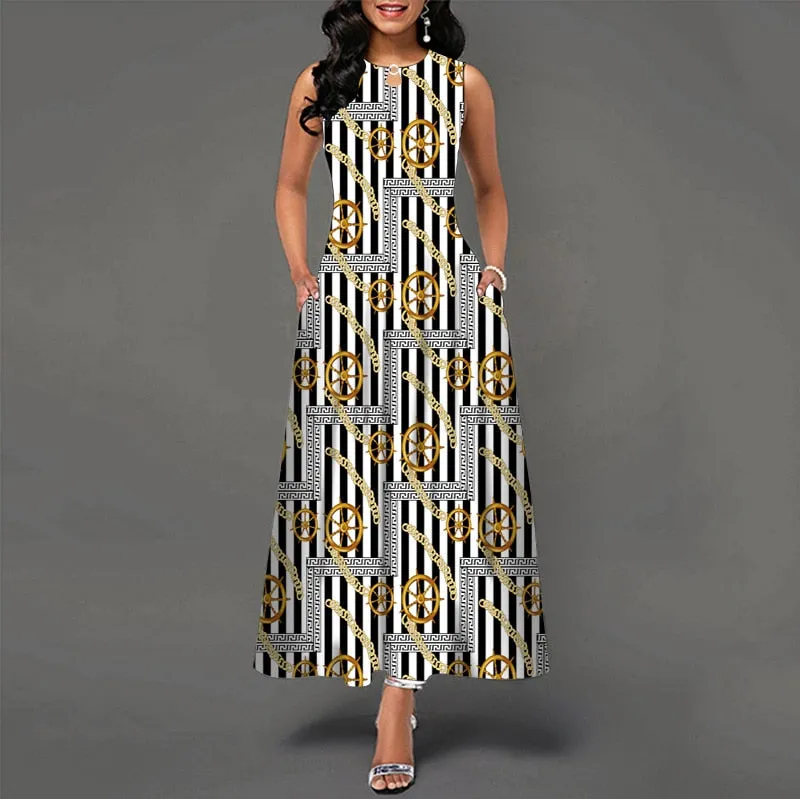 Womens Beautiful Floral Sleeveless Maxi Dress