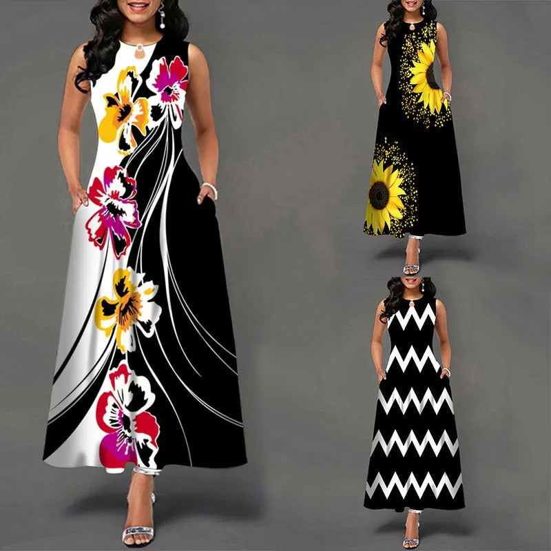 Womens Beautiful Floral Sleeveless Maxi Dress
