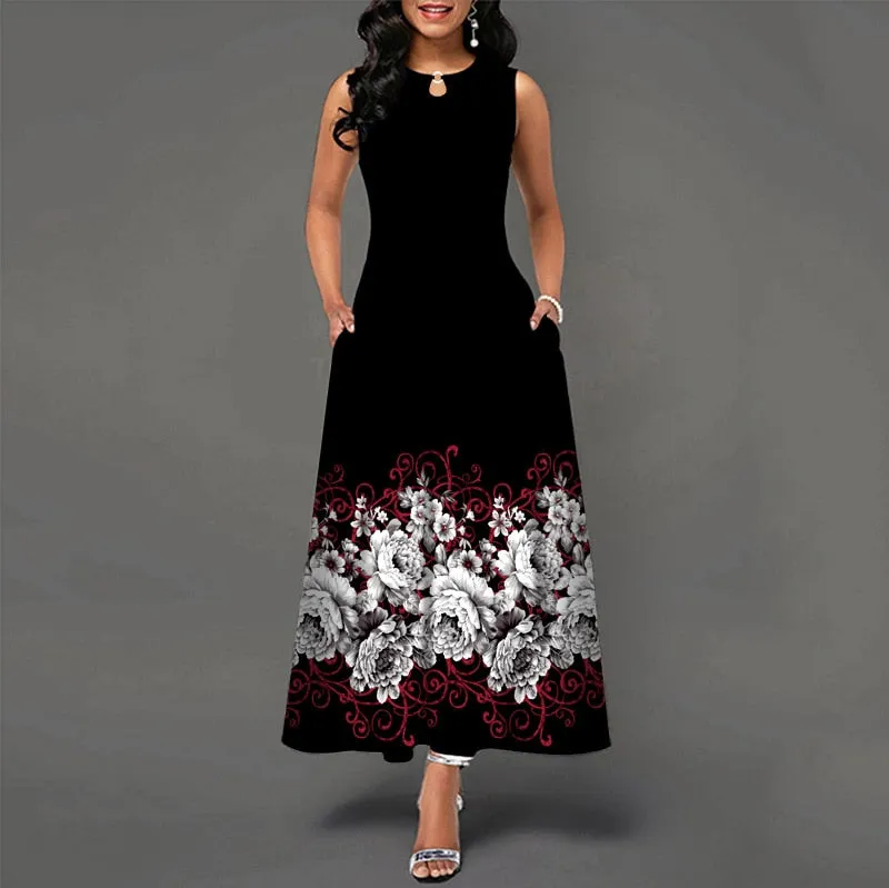 Womens Beautiful Floral Sleeveless Maxi Dress