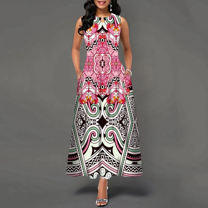 Womens Beautiful Floral Sleeveless Maxi Dress