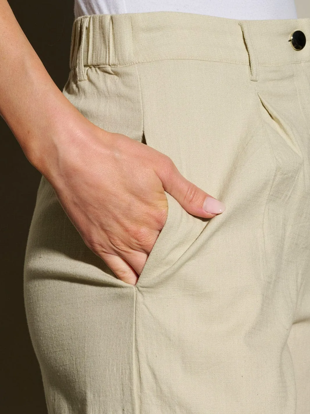 WOMEN'S BUTTON CLOSURE PLEATED POCKETS WIDE LEG PANTS