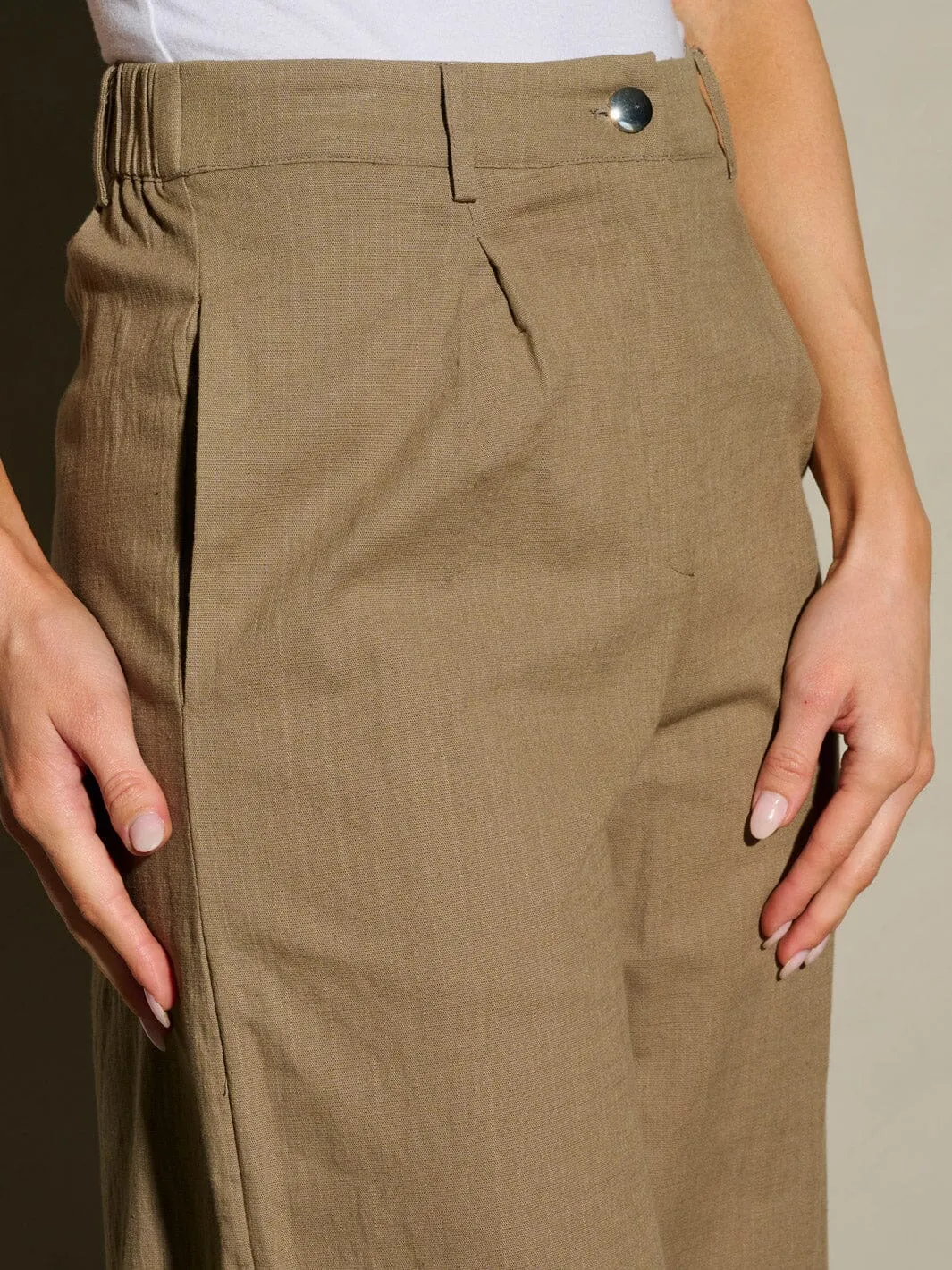 WOMEN'S BUTTON CLOSURE PLEATED POCKETS WIDE LEG PANTS