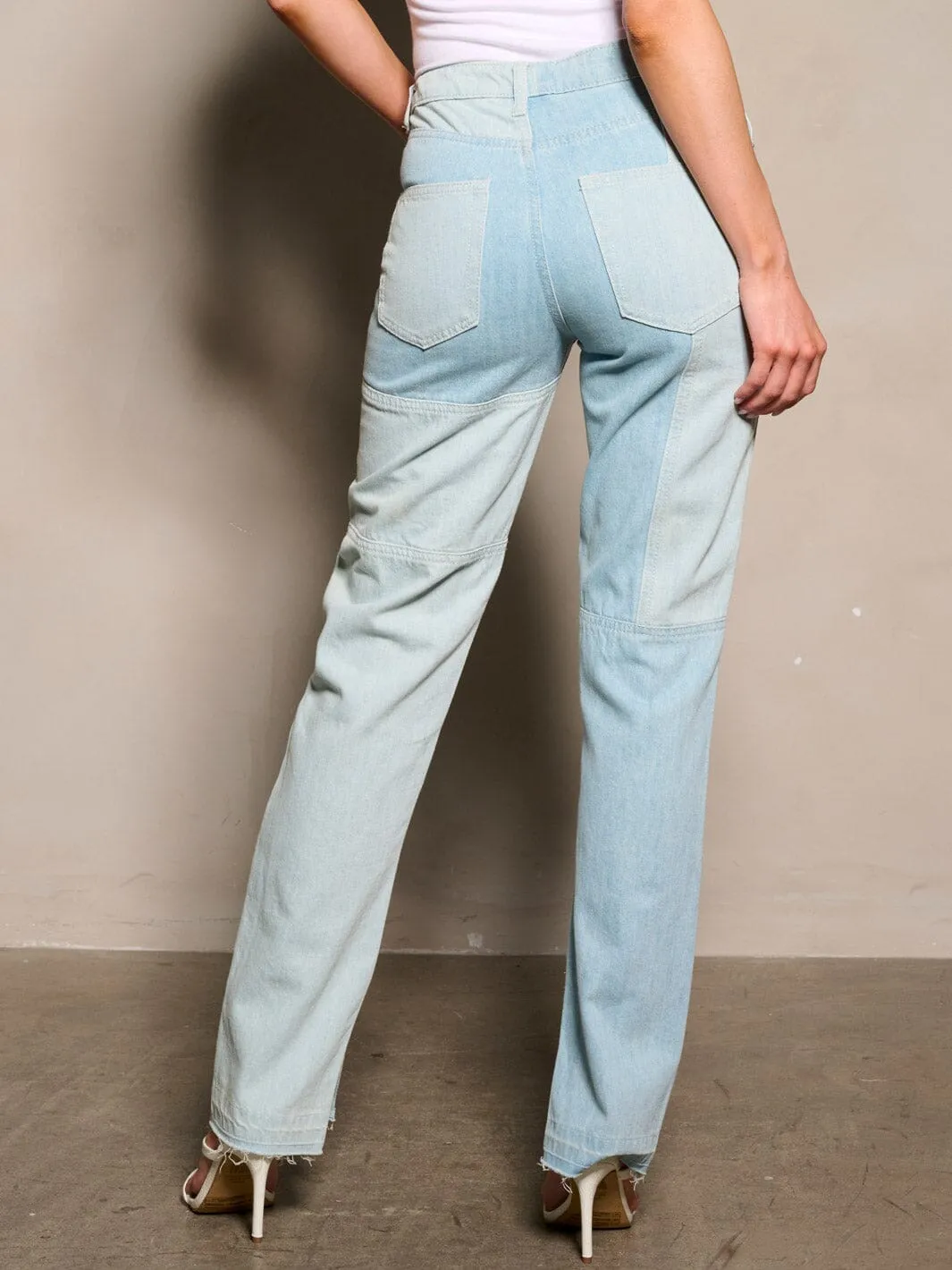 WOMEN'S BUTTON CLOSURE POCKETS DENIM PANTS