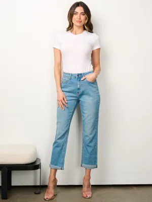 WOMEN'S BUTTON CLOSURE POCKETS WIDE LEG DENIM JEANS