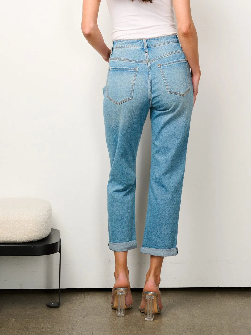 WOMEN'S BUTTON CLOSURE POCKETS WIDE LEG DENIM JEANS