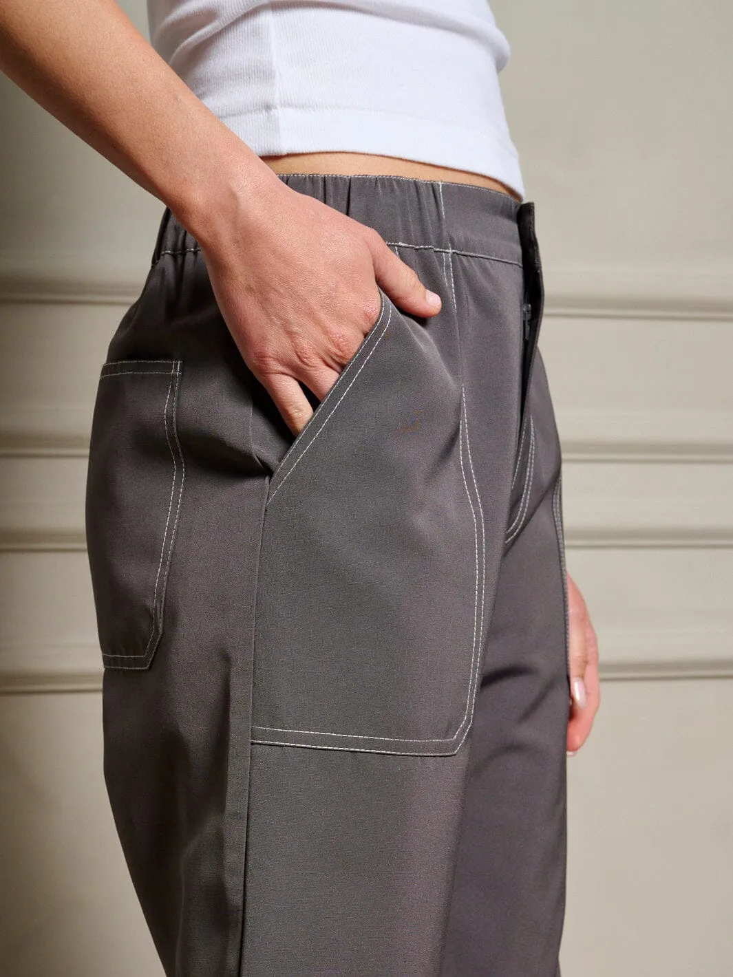 WOMEN'S BUTTON CLOSURE POCKETS WIDE LEG PANTS