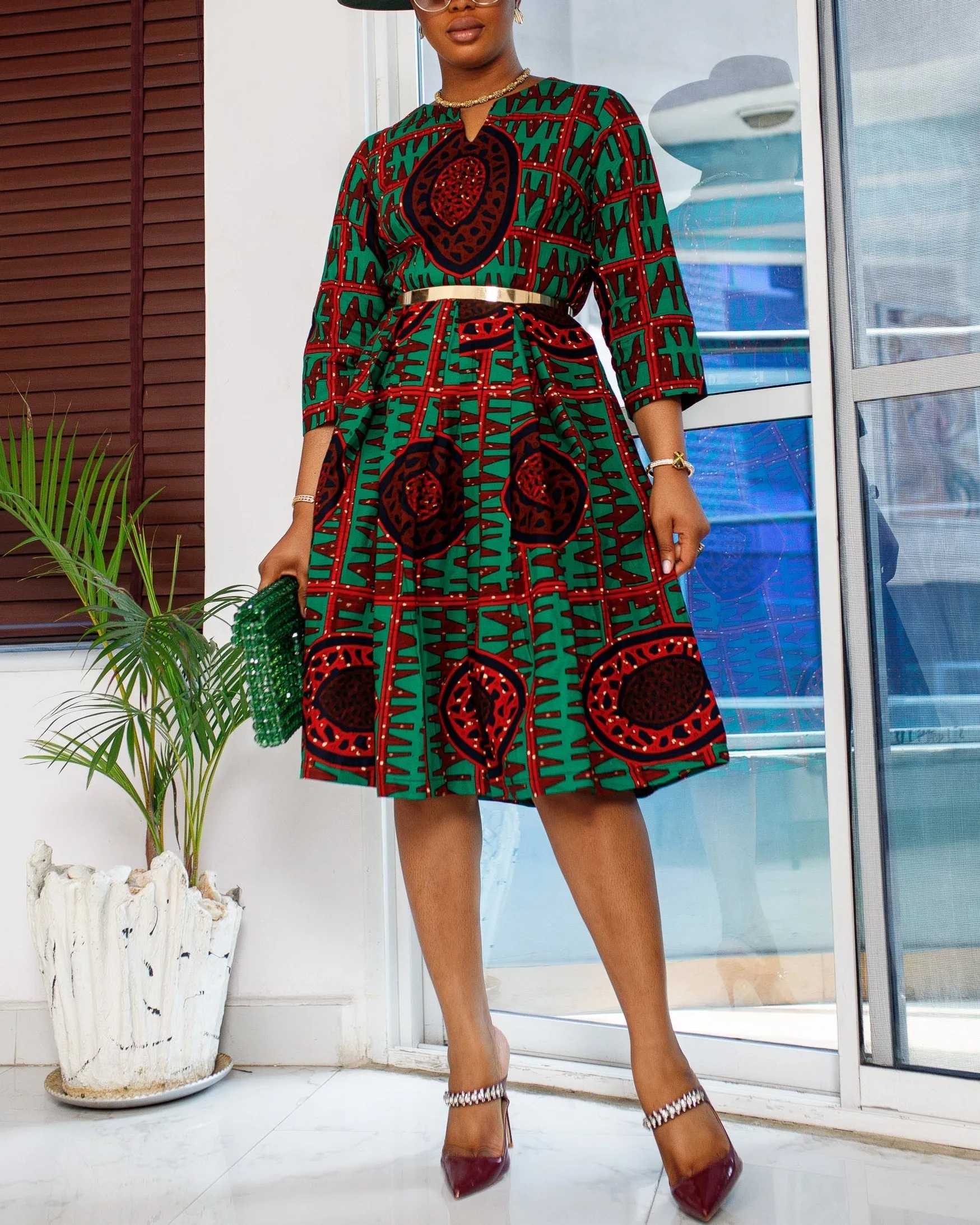 Women's Fashion Print A-Line Midi Dress