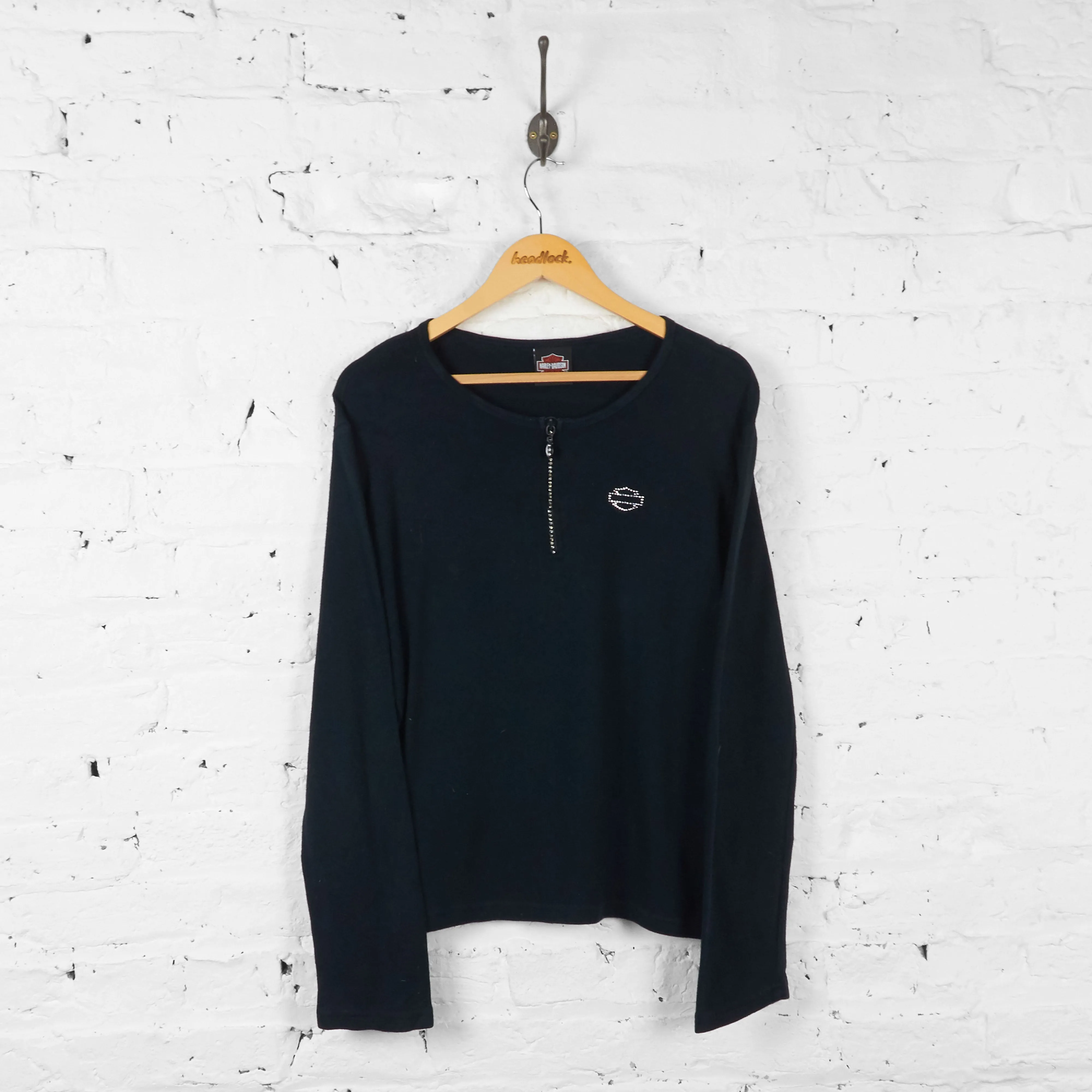 Womens Harley Davidson 1/4 Zip Long Sleeve T Shirt - Black - Womens XXL
