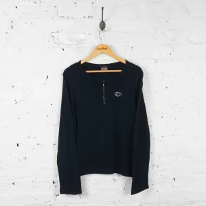 Womens Harley Davidson 1/4 Zip Long Sleeve T Shirt - Black - Womens XXL